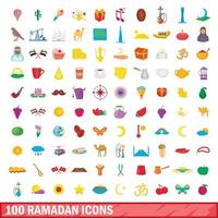 conjunto de 100 ícones do ramadã, estilo cartoon vetor