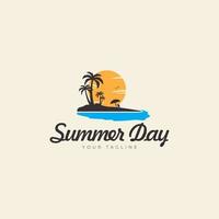 design de logotipo de férias na praia e ilha com coqueiros ilustração de símbolo de ícone de vetor de verão