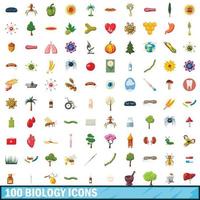 conjunto de 100 ícones de biologia, estilo cartoon vetor