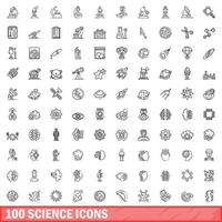 conjunto de 100 ícones de ciência, estilo de contorno vetor