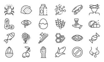conjunto de ícones de alergia alimentar, estilo de estrutura de tópicos vetor