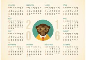 Calendário grátis 2016 com o vetor do macaco Hipster