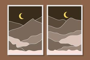 conjunto de belas ilustrações de capa de cartaz de paisagem minimalista estética contemporânea vetor