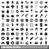 conjunto de 100 ícones de refeição, estilo simples vetor