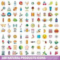 conjunto de 100 ícones de produtos naturais, estilo cartoon