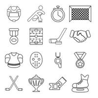 conjunto de ícones de hóquei, estilo de estrutura de tópicos vetor