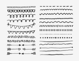 conjunto de linhas e divisores desenhados à mão. elementos de design de doodle de vetor. vetor