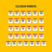 conjunto de ícones de número de calendário vetor
