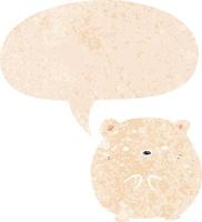 urso polar de desenho animado e bolha de fala em estilo retrô texturizado vetor