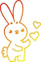 linha de gradiente quente desenhando coelho de desenho animado fofo com corações de amor vetor
