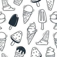 padrão de sorvete. desenhados à mão em um fundo branco. sobremesa em estilo doodle. vetor