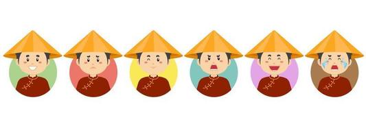 avatar do vietnã com várias expressões vetor
