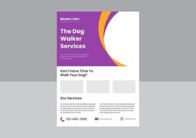 design de cartaz de panfleto de serviço de passeador de cães. passeadores de cães em seu design de folheto de serviço. panfleto de cartaz de serviço de passeio de cachorro profissional. vetor