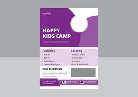 design de folheto de acampamento de crianças felizes. design de cartaz de folheto de acampamento de verão para crianças. capa, folheto, panfleto, design de modelo. vetor