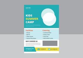 design de folheto de acampamento de crianças felizes. design de cartaz de folheto de acampamento de verão para crianças. capa, folheto, panfleto, design de modelo. vetor