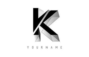 design de logotipo de letra k wireframe preto. ilustração em vetor criativo com quadro de contorno com fio.