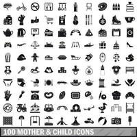 Conjunto de 100 ícones de mãe e filho, estilo simples vetor