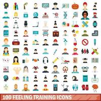 Conjunto de 100 ícones de treinamento de sentimento, estilo simples vetor