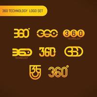 conjunto de logotipo amarelo de tecnologia 360