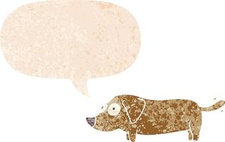 cão de desenho animado e bolha de fala em estilo retrô texturizado vetor