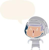 homem de astronauta dos desenhos animados e bolha de fala em estilo retrô vetor