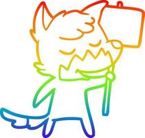 linha de gradiente de arco-íris desenhando raposa de desenho animado amigável vetor