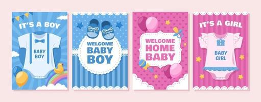 conjunto de cartão de aniversário do bebê vetor
