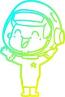 linha de gradiente frio desenhando astronauta de desenho animado feliz vetor