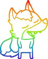 desenho de linha gradiente arco-íris desenho animado lobo rindo vetor