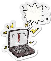 computador portátil de desenho animado e adesivo angustiado de bolha de fala vetor