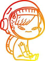 mulher de astronauta de desenho animado de desenho de linha de gradiente quente vetor