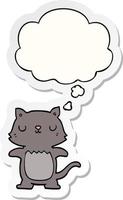 gato de desenho animado e balão de pensamento como um adesivo impresso vetor
