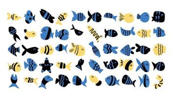 conjunto de coleção de vetor de ícone de peixe bonito simples