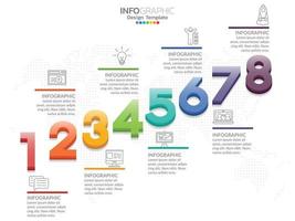 design de modelo infográfico com 8 opções de cores. vetor