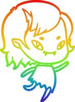 desenho de linha de gradiente de arco-íris desenho animado garota vampira amigável correndo vetor