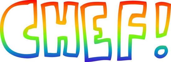 desenho de linha de gradiente de arco-íris chef de palavra dos desenhos animados vetor