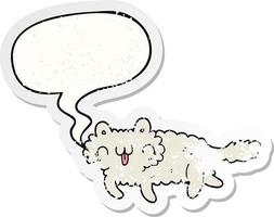 adesivo angustiado de gato de desenho animado e bolha de fala vetor