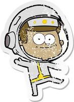 vinheta angustiada de um desenho animado de astronauta feliz vetor