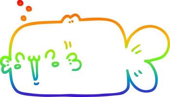 desenho de linha de gradiente de arco-íris peixe de desenho animado vetor