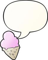 sorvete de desenho animado e bolha de fala em estilo gradiente suave vetor