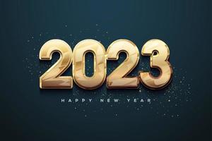 feliz ano novo 2023 com números em negrito ouro brilhante vetor