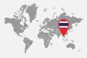 pin mapa com bandeira da Tailândia no mapa do mundo. ilustração vetorial. vetor