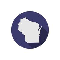 círculo do mapa do estado de Wisconsin com sombra longa vetor
