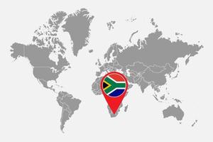 pin mapa com bandeira da África do Sul no mapa do mundo. ilustração vetorial. vetor