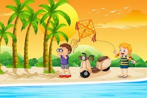 crianças felizes de férias na praia vetor