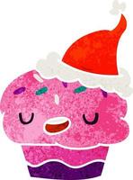 desenho retrô de natal de cupcake kawaii vetor