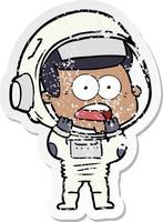 adesivo angustiado de um astronauta surpreso de desenho animado vetor