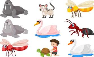 conjunto de vários animais selvagens em estilo cartoon vetor