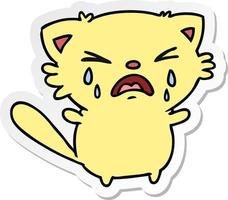 desenho de adesivo de gato fofo kawaii chorando vetor