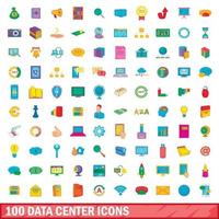 Conjunto de 100 ícones de data center, estilo cartoon vetor